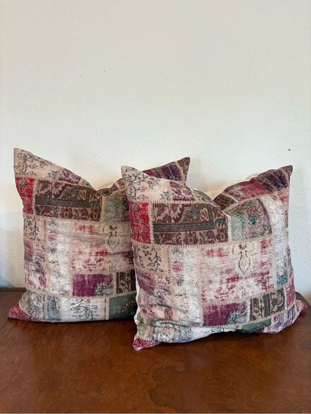 Pottery Barn || Callen Patchwork Embroidered Pillow Covers Pair Shams Euro 22”‎